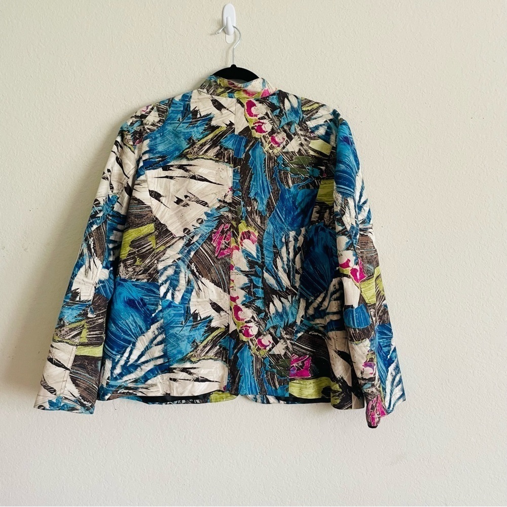 Chico’s woman blazer jacket size 3 Large full zip abstract 100% cotton - Picture 3 of 8